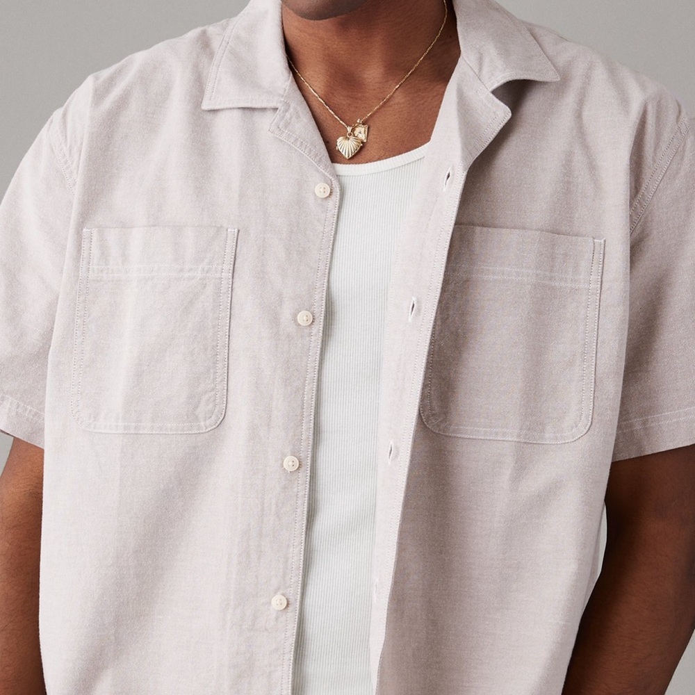 American Eagle Outfitters Men's Light Tan Button Down Shirt